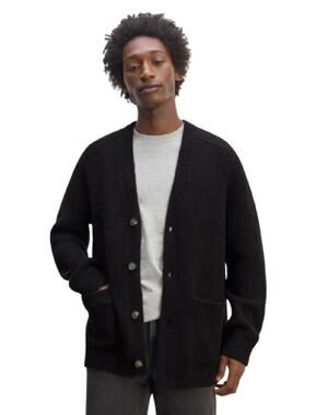 EVERLANE Men's The Cloud Relaxed Cardigan Sweater Medium Black Merino Wool NWT